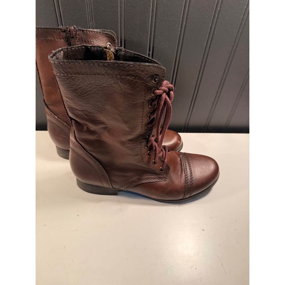 Steve Madden Troopa Brown Leather Lace Up Side Zip Cap Toe Combat Boots 8.5 M